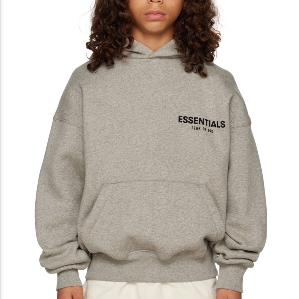 Essentials Kids Gray Flocked Hoodie